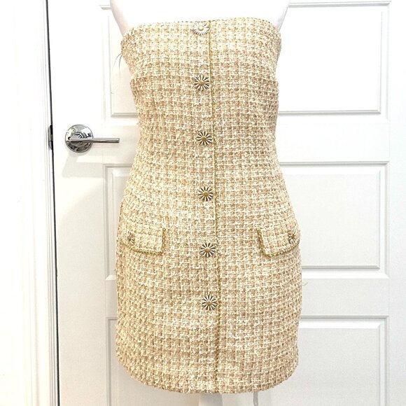 EVA FRANCO CREAM AND GOLD TWEED DRESS SIZE 8 NWOT - Picture 1 of 6